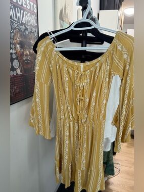 Sage Mustard Yellow Printed Mini Dress S/M